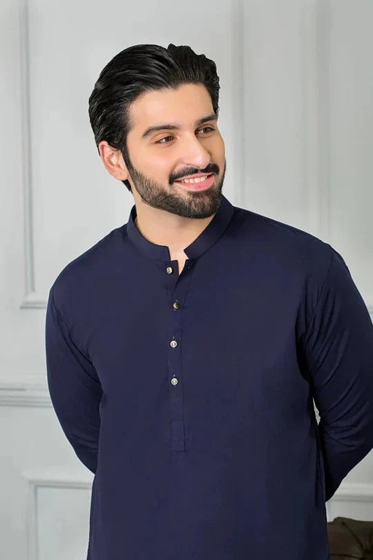 Men's Wash And Wear Kurta Pajama Set - 2 Pcs in Blue